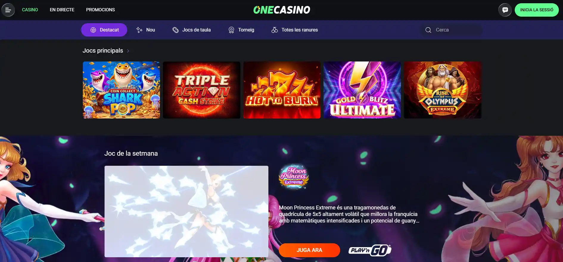 OneCasino games information page with game navigation and slot-related content